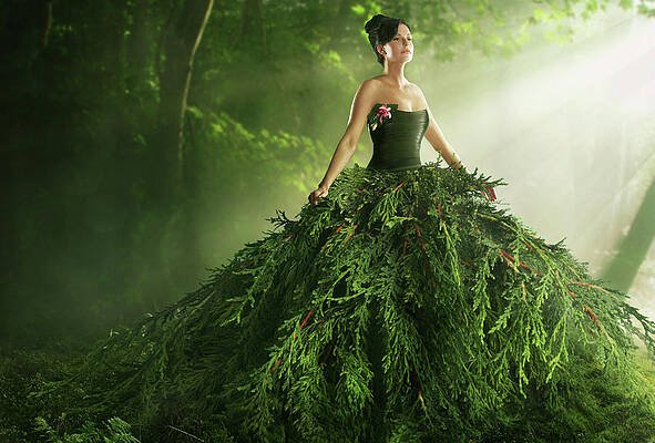 AI sample woman-wearing-a-large-green-gown-in-the-paper-boat-creative